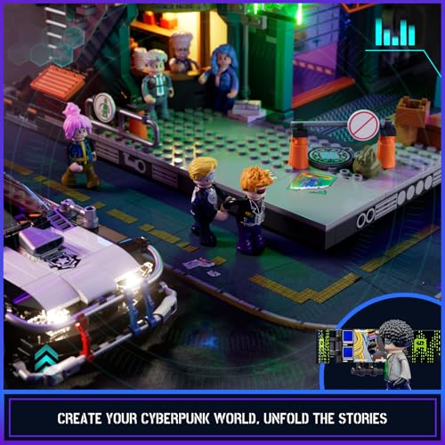 FUNWHOLE Police Patrol Car Illuminated Building Block Set - Cyberpunk City Car Hunting Playset with Police Officer, 372 Pieces, STEM Toy for Adults and Teenagers