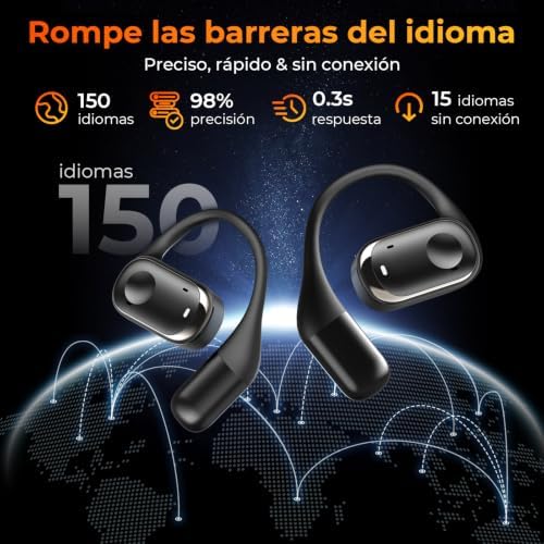 Auriculares de traducción de Idiomas AI, Auriculares traductores 3 en 1 Bluetooth 5.3 con 150 Idiomas, 98% de precisión, traducción en Tiempo Real 0.3s, Soporte sin conexión para Viajes