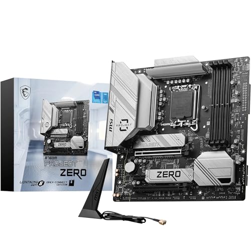 MSI B760M PROJECT ZERO, Back-connect Micro-ATX - Supports Intel 14th, 13th & 12th Gen Core Processors, LGA 1700-75A DrMOS VRM, DDR5 Memory Boost 7800+MHz/OC, PCIe 5.0, 2 x M.2 Gen4, Intel Wi-Fi 6E