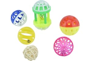 GUANLANT 6pcs Foraging Ball Bird Toys Conures Feeder Toys Parakeets Foot Talon Toy Cockatiel Chewing Training Rattle Bell Balls Parrot Cage Toys for Budgie Lovebirds Playgym Birdcage