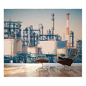Industrial View at Oil Refinery Plant Form Industry Zone - Removable Wall Mural | Self-Adhesive Large Wallpaper - 66x96 inches
