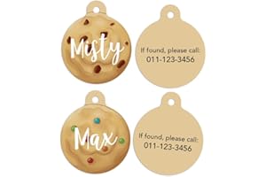 M&J Personlaized Circle Desserts Lost Pet Cat Dog ID Tag Collar Charm Custom Name Tag (Medium, Chocolate Cookie)