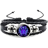 Xeyau 12 Constellation Bracelet Zodiac Constellation Bracelet Zodiac Signs Guardian Fluorescent Woven Leather Bracelet for Women Men Jewelry