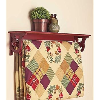 TRM Wood Wooden Quilt Rack Wall Mount Shelf Scroll Walnut Finish