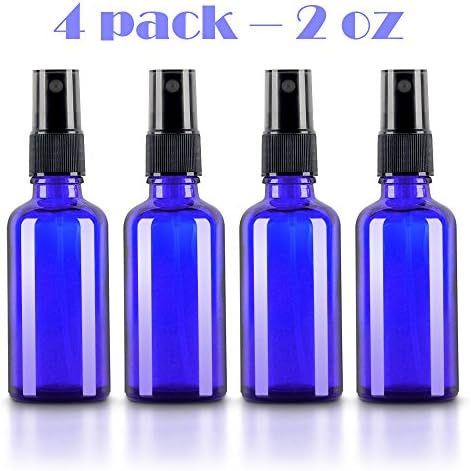 Glass Spray Bottles, Creland 2 Oz Cobalt Blue Glass Bottle with Black Fine Mist Sprayer Dispenser for Essential Oils, Chemistry Lab Chemicals, Colognes & Perfumes, 4 Pack