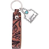 Cowgirl Cowboy Western Keychain Country Key Chains for Women Men Turquoise Leahter Car Accessories