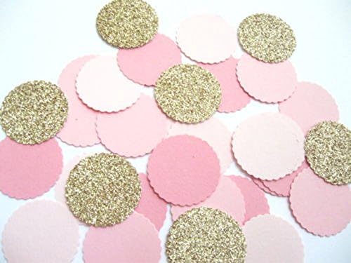 Confetti 100 pieces Paper Scalloped Circles Light Pale Pink Gold Princess Gender Reveal Baby Shower Birthday Wedding Party Decor