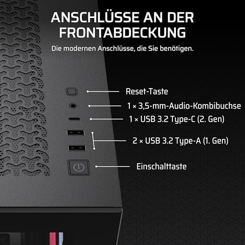 3500X LX-R RGB iCUE LINK Panoramaglas Mid-Tower-PC-Gehäuse – 3 x LX120-R RGB-Lüfter und iCUE LINK System Hub Inklusive, GPU-Anti-Sag-Arm, Platz für bis zu 10 x 120-mm-Lüfter – Schwarz