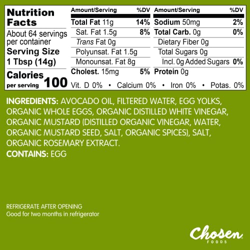 Chosen Foods 100 Avocado OilBased Classic Mayonnaise, Gluten & Dairy