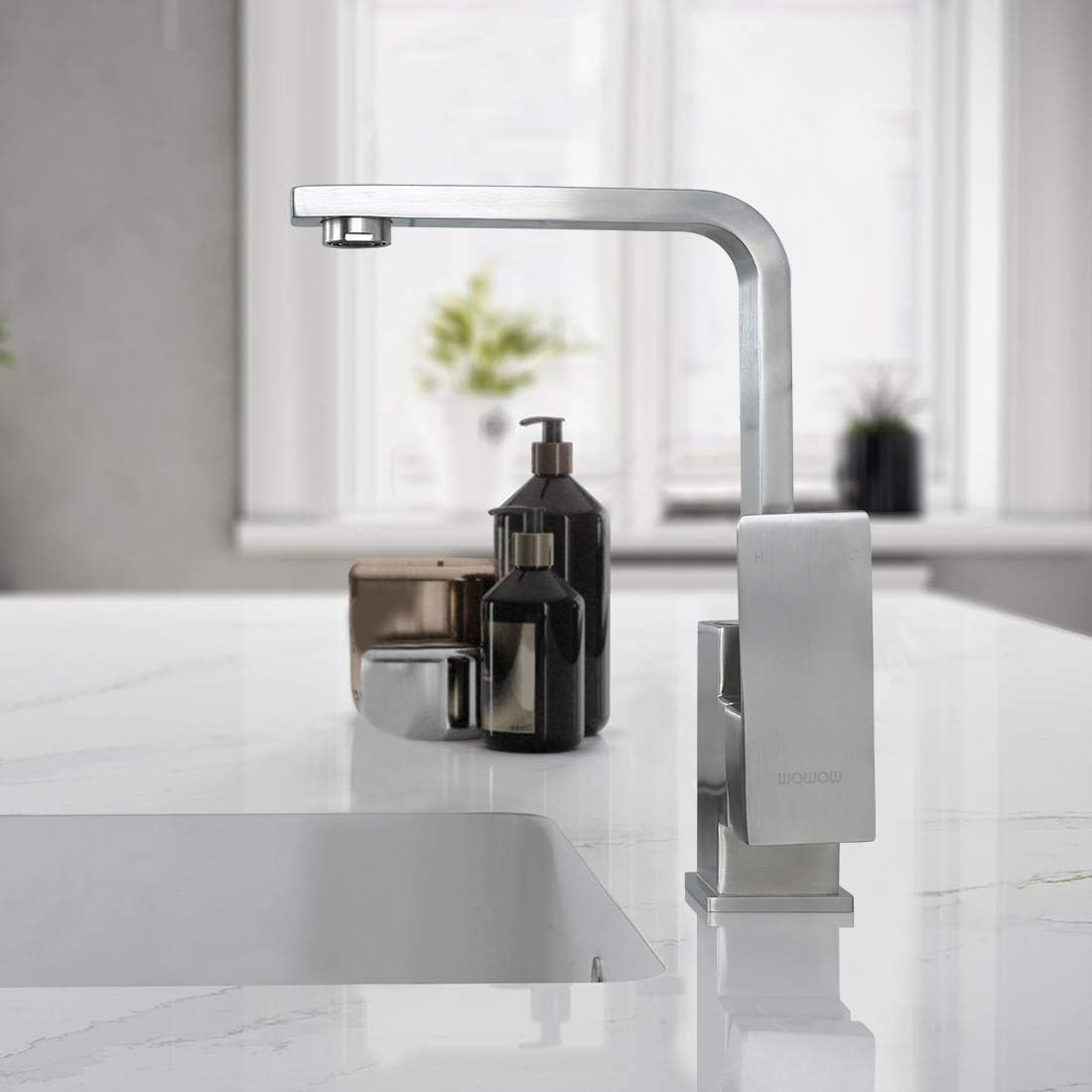 WOWOW Bar Faucets Stainless Steel Modern Bar Sink Faucet Single Hole Prep Kitchen Faucet Brushed Nickel Single Handle Lavatory Sink Faucet Mixer Small Kitchen Tap - - 
