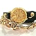 Doinshop Women Gold Dial PU Leather Chain Wrap Analog Quartz Wrist Watch Bracelet (Black)
