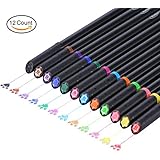 Mudder 12 Pieces Fine Point Pen Set, 0.4 mm Fine Point Markers Colored Sketch Drawing Pen Porous Fineliner Color Pen for Bullet Journaling and Note Taking, Non Bleeding