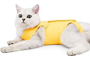 oUUoNNo Cat Wound Surgery Recovery Suit for Abdominal Wounds or Skin Diseases, After Surgery Wear, Pajama Suit, E-Collar Alternative for Cats (M, Yellow)