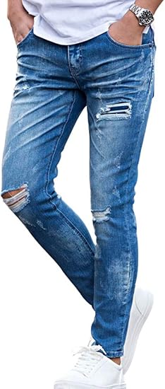 Amazon キャバリア Cavaria メンズ デニムパンツ ジーンズ スキニー ストレッチ ダメージ リペア加工 Catn 13 ジーンズ 通販