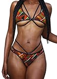 Nulibenna Women's 2 Piece Bikini African Tribal Bandage Cut Out Bathing Suit