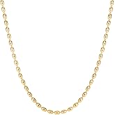 Savlano 14K Gold Plated Over 925 Sterling Silver Oval Rice Bead Strand Chain Necklace For Women - Made in Italy Comes With a Gift Box
