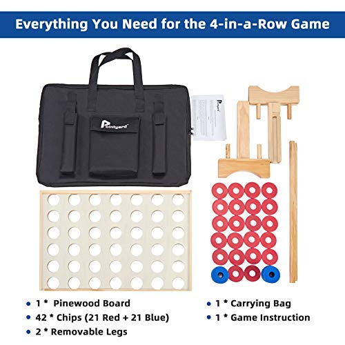Pointyard Giant Wooden 4 in a Row Game 2.8Ft, Outdoor Jumbo Yard Game for Famlies Adults, 42 Pcs Chips & Durable Carrying Bag, Halloween Christmas Party Game Gifts for Adults