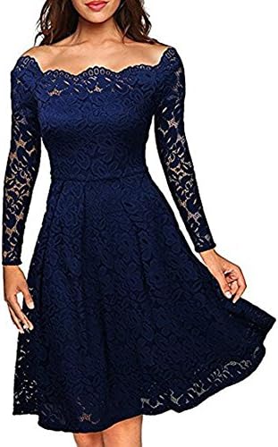 BOOTY GAL Women's Sexy Vintage Floral Lace Long Sleeve Off Shoulder Swing Cocktai Dress Evening Party Dresses