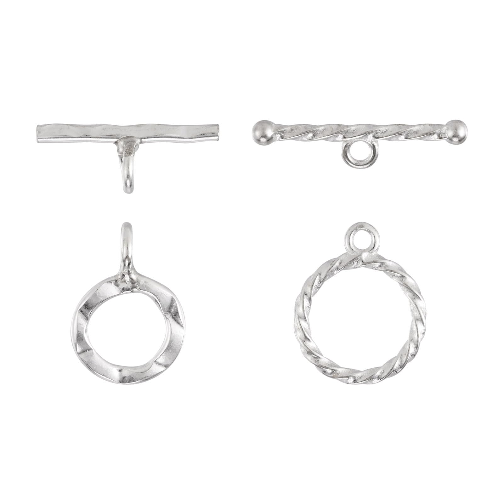 Bestewelry 2 Set 925 Sterling Silver Toggle Clasps 2 Styles Silver Color Tbar Clasps Fastener Hook Connectors Findings for DIY Necklace Bracelet Jewelry Making 14.5mm Long