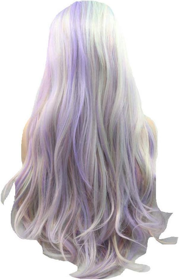 SERENEWIG Long Loose/Water Wave Synthetic Lace Front Wigs for Women Heat Resistant Fiber Hair Natural Hairline Daily Cosplay Party Use (Pastel Pink Purple Colorful) - Image 4