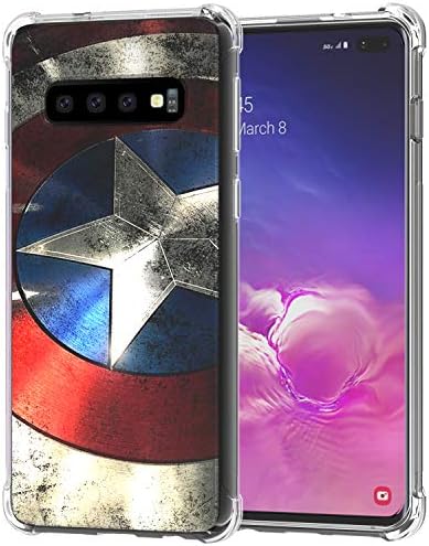 Galaxy S10+ Plus Case, Ailiber S10Plus Captain America's Shield Super Hero Red Retro Thin Light Design Shock Absorption Soft TPU Bumper Protective Cover for Samsung Galaxy S10+ 6.4 in- Captain Shield
