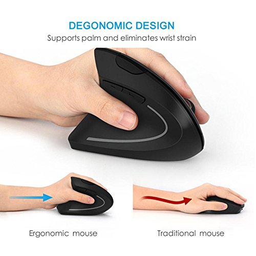 HIGHMIGOU 6D 2.4G Wireless Ergonomic Vertical Mouse Left Hand Optical 1600DPI Gaming Mic-Shopping From US (Black)