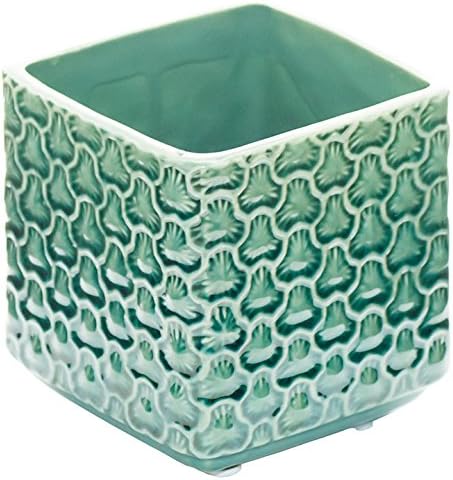 Flower/Bud Stoneware Vase,Japanese Wa-Monyo Design,Greenish Blue,3.9 inches tall