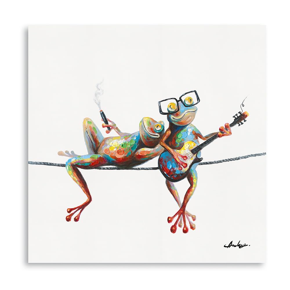 Canvas Frog Wall Art Decor: Side by Side Frogs with Glasses Art Bedroom Wall Art Laundry Room Decor and Accessories Girl Room Decor Inspirational Wall Art with Frame Easy Hanging (50x50CM) — image 1