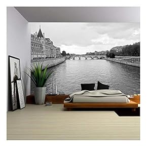 Seine River and Old Bridge in Paris - Removable Wall Mural | Self-Adhesive Large Wallpaper - 66x96 inches