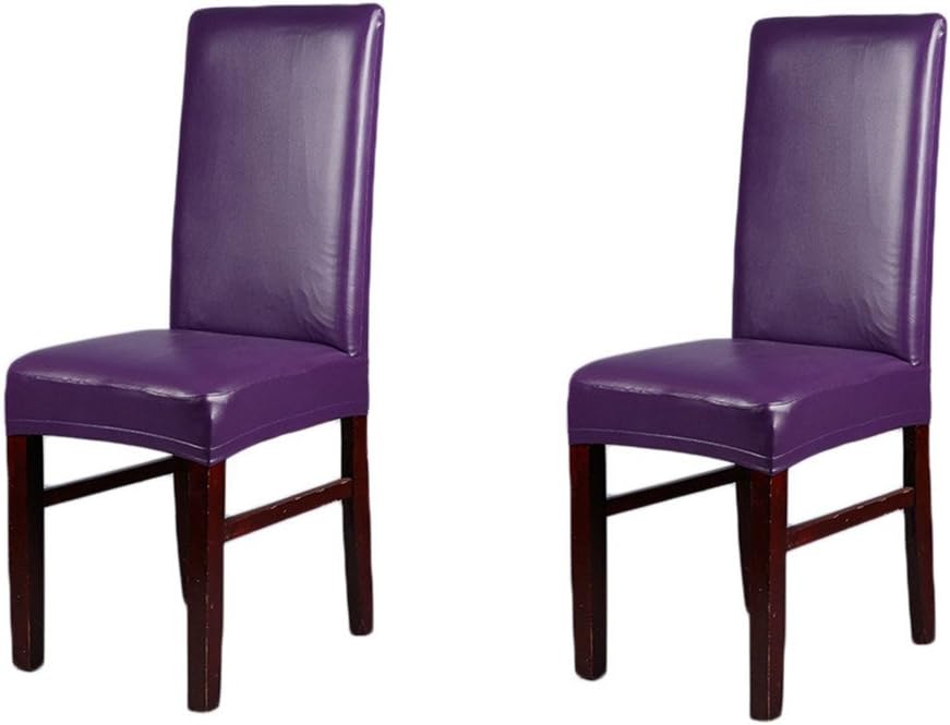 Dining Chair Covers , Solid Color PU Leather Stretch Waterproof Chair Protector Covers For Dinging Living Room Chair (2 PCS, D)