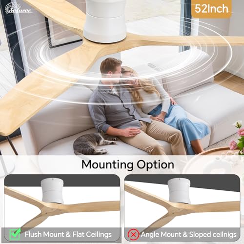 Sofucor Smart Ventilador de Techo con Alexa/App/Wifi, 132cm Madera Maciza Ventilador de Techo con Mando a Distancia, DC Silencioso, Temporizador, 6 Velocidades para Salones