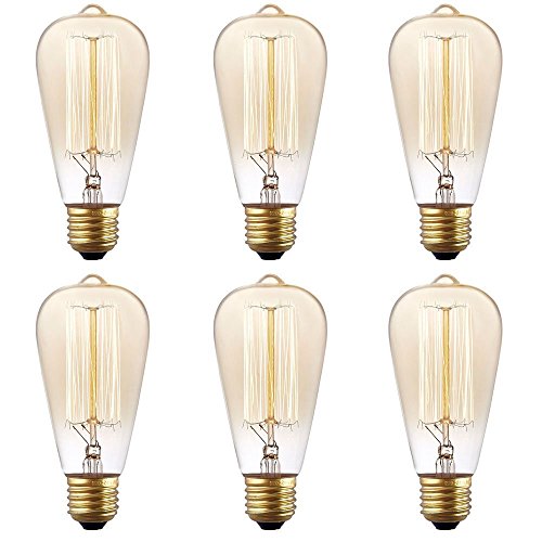 KivenPack of 6 Vintage Edison Light Bulbs with Squirrel Cage Filament, 110Volts, E26 Base, 130 Lumens