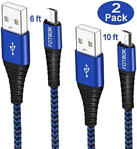 Micro USB Charging Cable Android, MIUOLV 2 Pack 10ft 6ft Premium Durable Braided Sync Fast Charging Cord for Samsung Galaxy J7 S6 S7 Edge Note 5, Moto G5 PS4 X Box PS Vita E-Readers Printers (Blue)