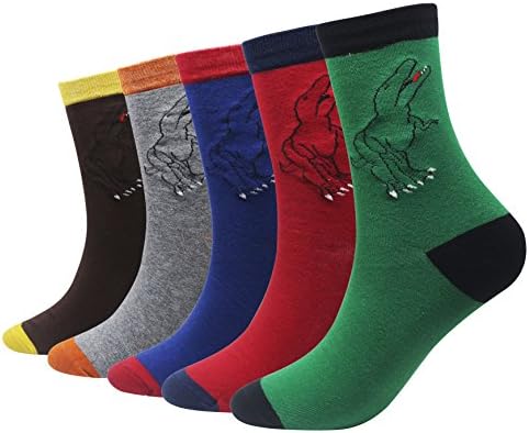 Wish IslandMen's 4/5 Packs Fun Crazy Animal Cotton Casual Crew Socks