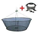 EASY BIG Foldable Fishing Net Hand Net - Crab Net Fish Net with Fishing Rope and Handle for Fishes, Shrimps, Crabs