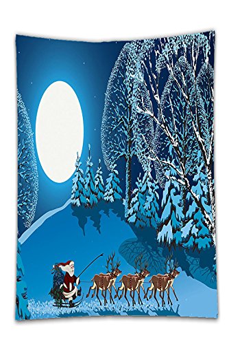 Interestlee Satin drill Tablecloth?Christmas Decorations Collection Santa in Sleigh a Holy Night with Full Moon Snowy Winter Theme Night Before Xmas Navy Blue Dining Room Kitchen Rectangular Table Cov - Thumbnail 6