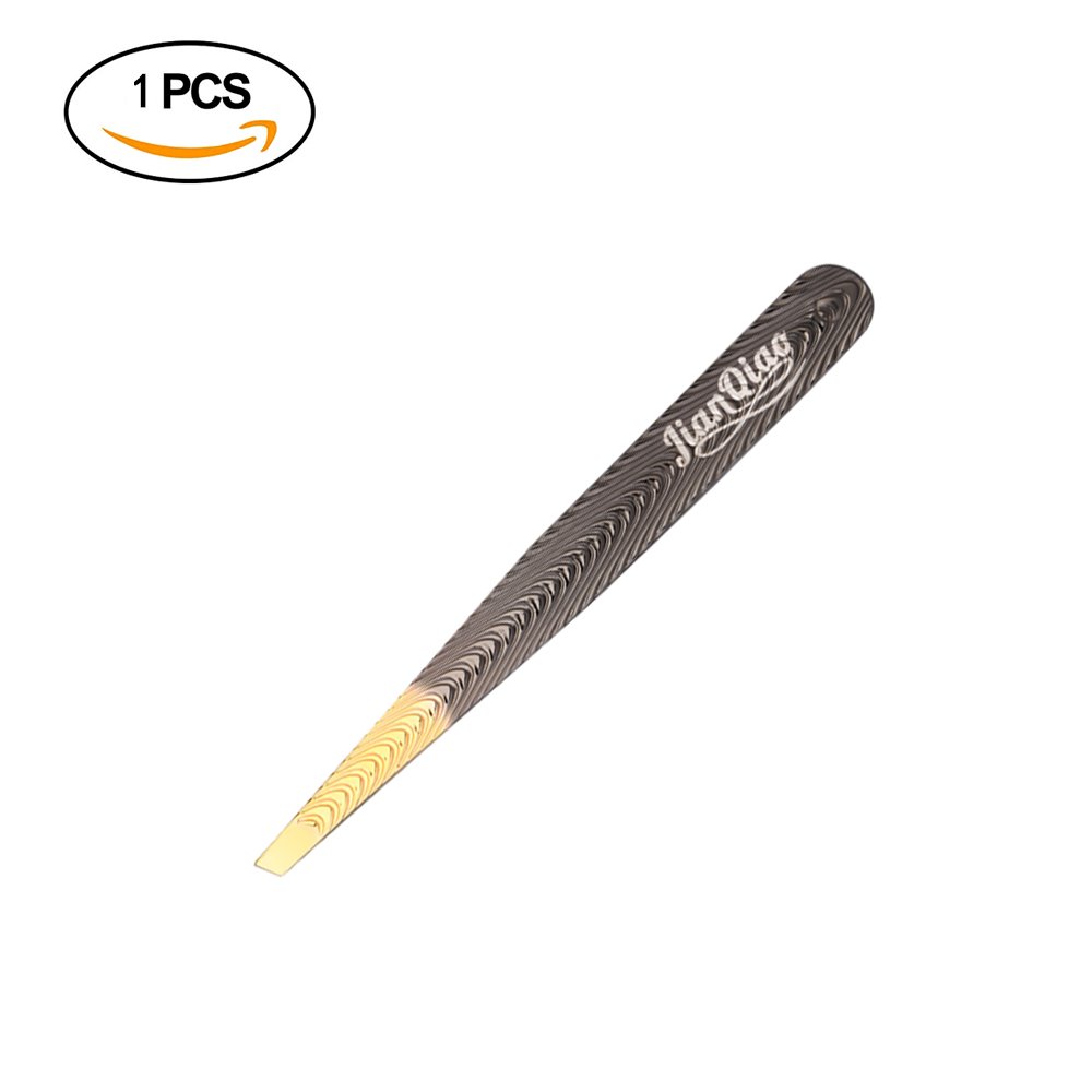 Gold Slant Tip Tweezers Set, Stainless Steel Slant Tweezers For Eyebrow Anti Static and Hair Remover Tool For Men and Women (Pack-1)