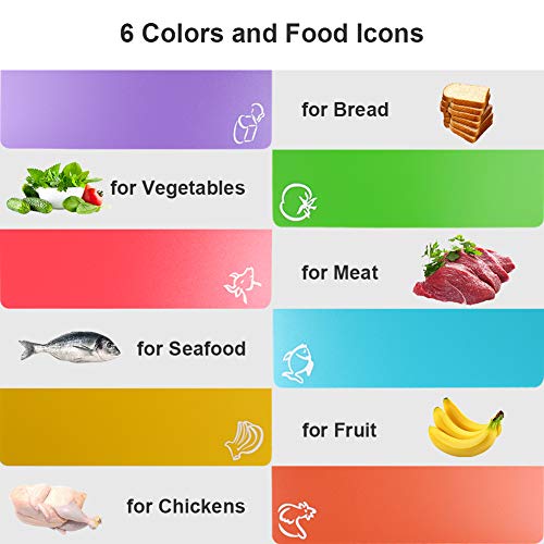 Flexible Cutting Board, Chopping Mat Color Coded With Food Icons Easy-Grip Handles Non-Slip Dotted Texture BPA-Free Food Cutting Mat Set For Kitchen Bar RV - Set Of 6