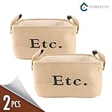 Lightweight Jute Storage Bin Fabric Collapsible Storage Basket Baby Nursery Organizer with Handles Sturdy Box for Clothes Toys Kids Laundry Blankets Pillows Bedrooms Kitchen Closet - 12” x 9” x 7