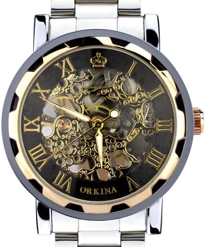 ORKINAMens Fashion Rose Gold Rim Tourbillon Dial Stainless Steel Strap Wrist Watch