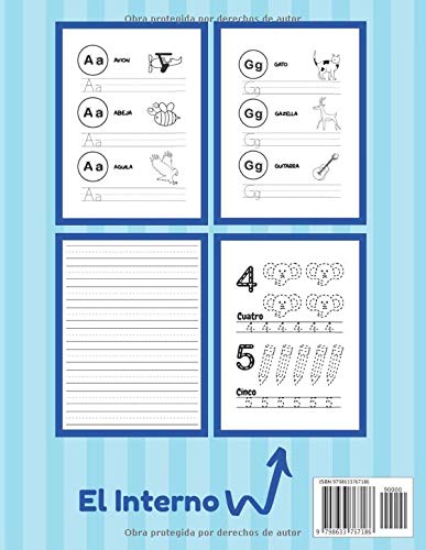 Alfabeto Escritura: Aprender a Escribir Números, Mayúsculas, Minúsculas Para Niños de 3 a 6 Años | Aprendiendo a Repasar | Abecedario de Letras (Spanish Edition)