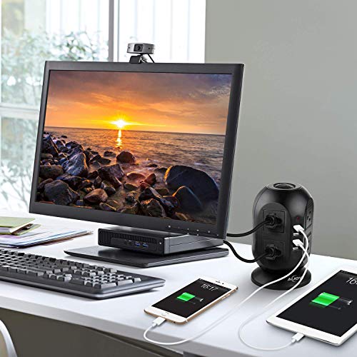 AiJoy Power Strip Surge Protector 8 AC Outlet 4 USB Ports Multi Plug Outlet Long Extension Cord 10Ft (Black)