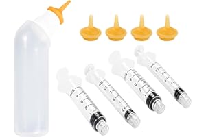 Gufastoe Pet Feeding Silicone Nipple with Curved Bottle and Syringes for Puppy Dog Cat or Other Pets (Model 5)