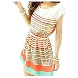 Women's Stripe Flouncing Chiffon Dress Clubwear Skater Dresses