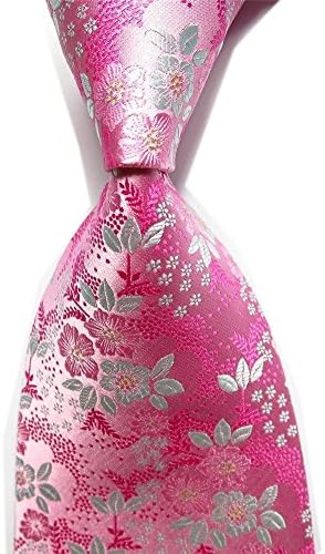 Xiessi Men's Floral Pink Jacquard Woven Microfiber Formal Tie Party Necktie