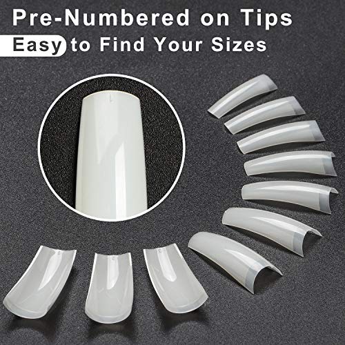 Natural Acrylic Nail Tips - ECBASKET Fake Nails French Half Cover Nail Tips 500pcs with Box False Nail Tips for Nail Salons and DIY Nail Art at Home 10 Sizes