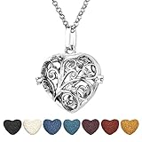 Top Plaza Aromatherapy Essential Oil Diffuser Necklace Antique Silver Heart Shape Locket Pendant With 7 Dyed Lava Rock(Timbo)