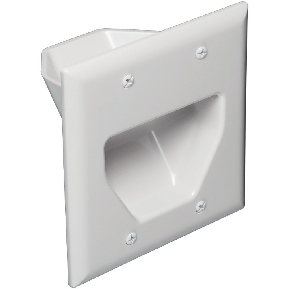 DATA COMM Electronics 45-0002-WH 2-Gang Recessed Low Voltage Wall Plate Cable Pass Through, Conceals AV Wires Hider Behind Wall-Mounted TV, Home Theater, Up/Down Orientation, ABS Plastic, White