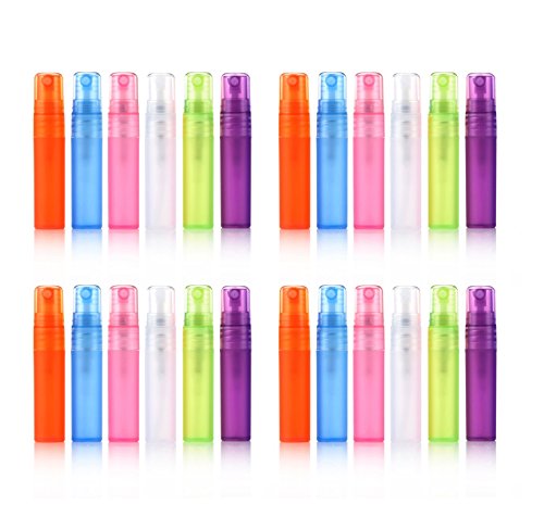 Elfenstal- 24pcs 5ml 1/6OZ Atomizer Empty Matte Plastic bottle Spray Refillable Fragrance Perfume Scent Sample Bottle Clean Cloth for Travel Party Makeup Tool free 3ml Pipette