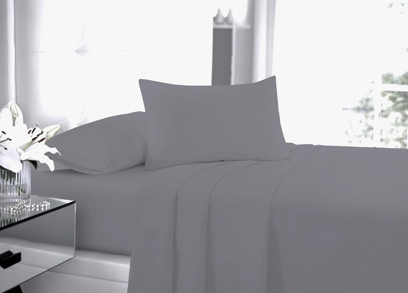 Laam linen Ultra Soft & Durable Pillow Protectors Pack of 2 Envelope 100% Polycotton Pillowcases Plain Pillow Case Cover For Bedroom (Gray)